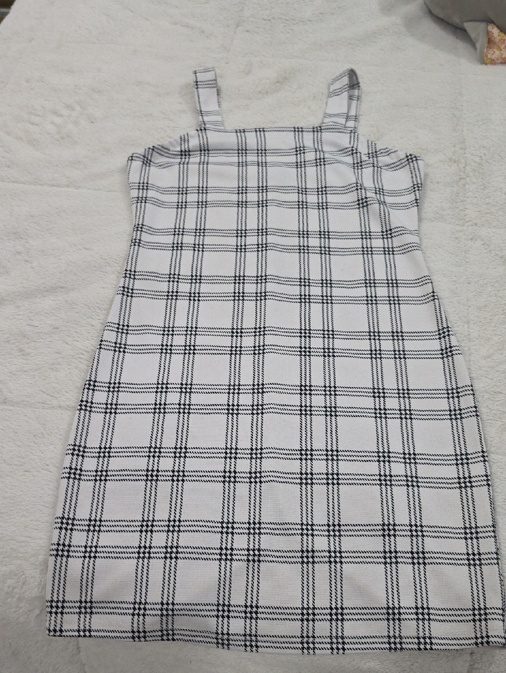 Black and White Plaid Strap Mini Dress